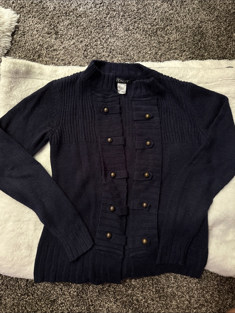 VENUS Navy Military-Inspired Button Front Cardigan